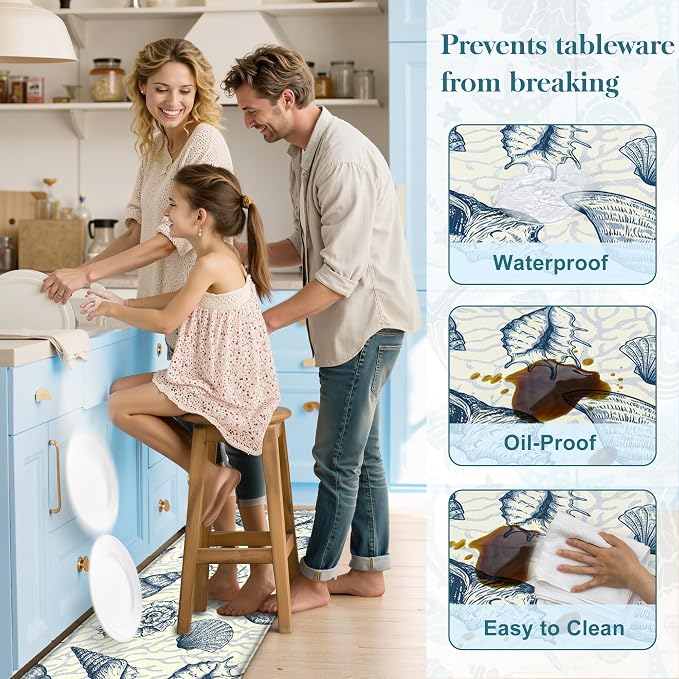 Kitchen Mats for Floor Cushioned Anti Fatigue Sets of 2 Beach Theme Kitchen - Image 4