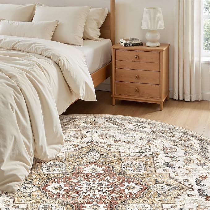 8ft Round Vintage Living Room Area Rug - Image 5