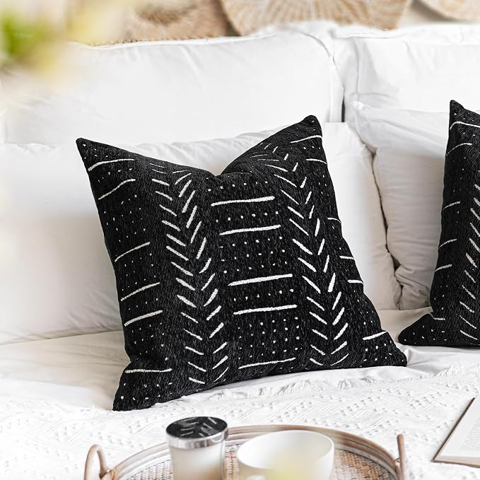 BlissBlush Black Decorative Throw Pillow Covers 22X22, Boho Farmhouse Cushion - Image 4