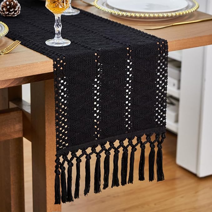 FEXIA Macrame Black Table Runner - Image 4