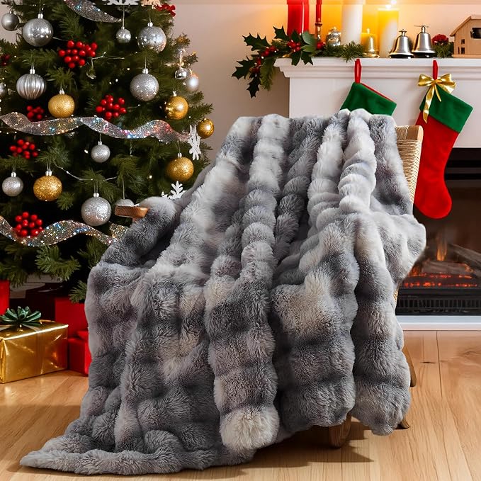 Lotus Karen Faux Fur Blanket Tie-Dye Gray - Image 4