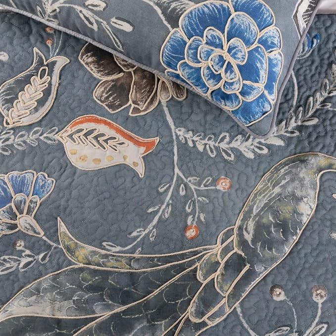 The HomeCentric Blue Linen Queen Size 74"x18" Decorative Bed Runner - Image 3