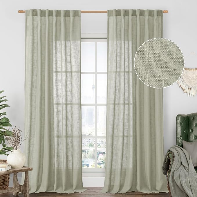 LAMIT Sage Grey Linen Curtains for Living Room 84 inch Length 2 Panels by LAMIT