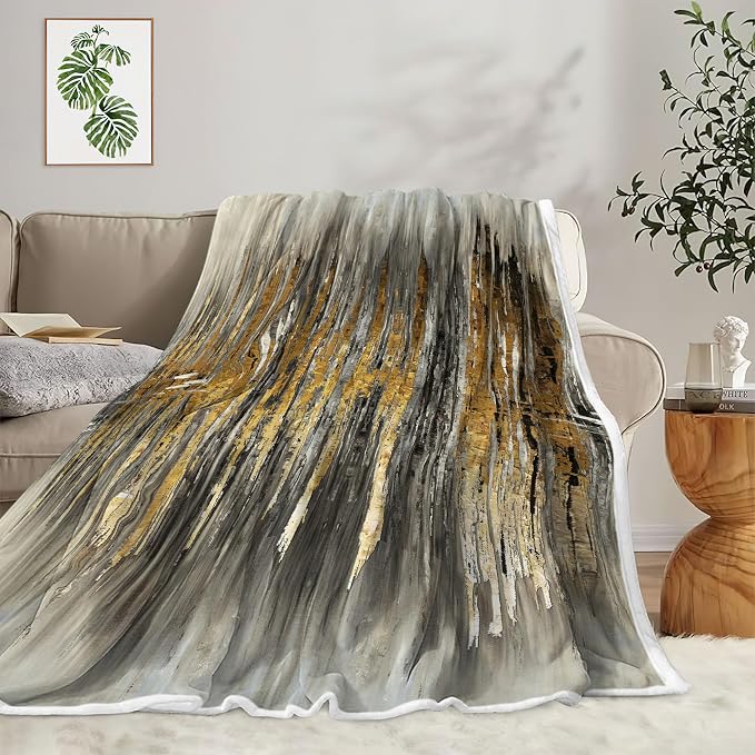 Abstract Throw Blankets, Modern Gray Gold crackNon Cozy Warm Bed Couch Blanket - Image 2