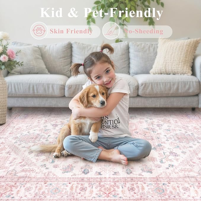 LIVEBOX Pink Washable Area Rug 8x10 - Image 7