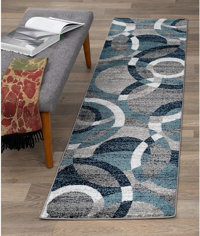 Rugshop Contemporary Modern Circles Abstract Runner Rug 2' x 7'2" Blue - Image 8