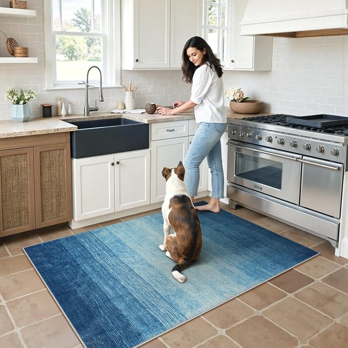 Wonnitar Modern Ombre Area Rug 4x6, Washable Blue Rugs - Image 3