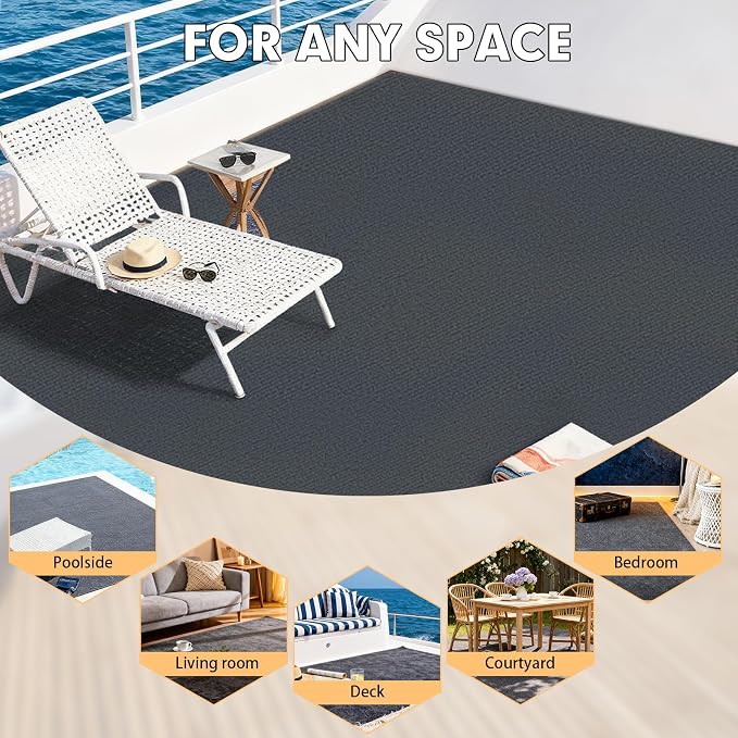 Marine Carpet, 5 FT x 15 FT Dark Gray Indoor Outdoor Carpet 0.2" Thick Boat - Image 8