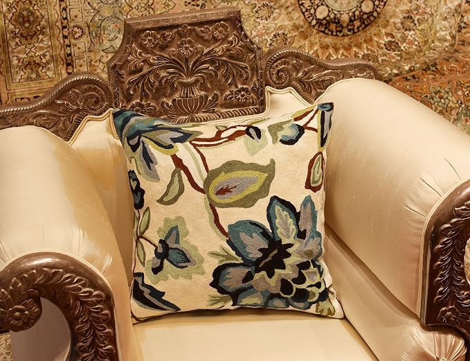 Modern Cream Decorative Floral Pillow Cover Needlepoint White Flower Hand - Image 2
