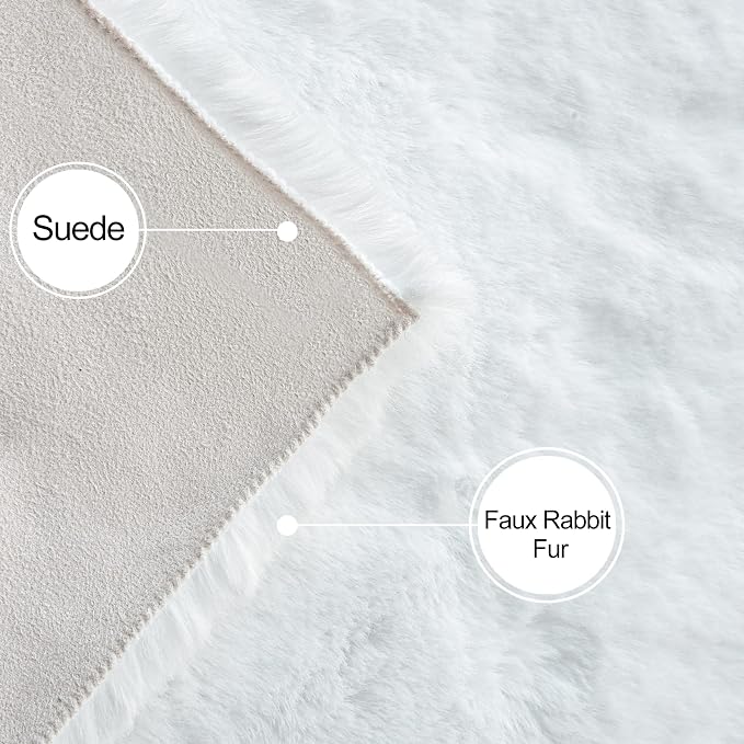 White Faux Rabbit Washable Fur Area Rugs Circle Rugs - Image 6