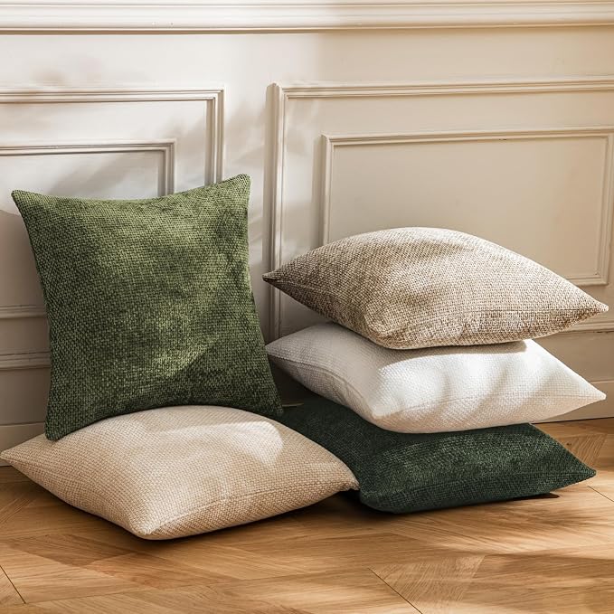 a moment Olive Green Chenille Throw Pillow Covers 16x16 Inch Pack of 2 Modern - Image 5