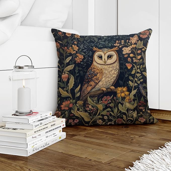 YOU FOUND ME William Morris Abstract Vintage Floral Velvet Owl Design Throw - Image 5