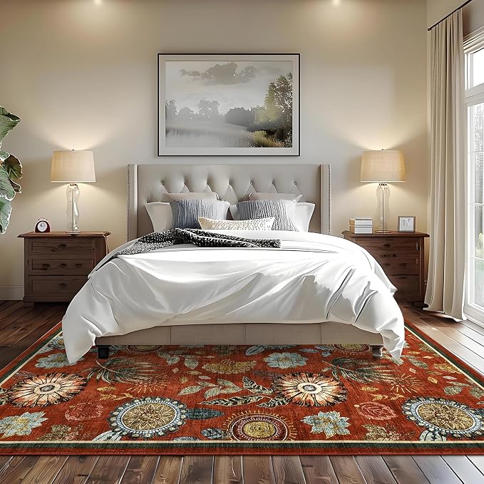 GarveeHome 5x7 Floral Washable Area Rug: Large Living Room Area Rug - Image 3