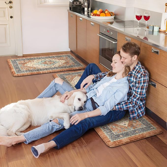KIMODE Anti Fatigue Kitchen Mat 20"x47"+20"x32", Boho Distressed Kitchen Rugs - Image 7