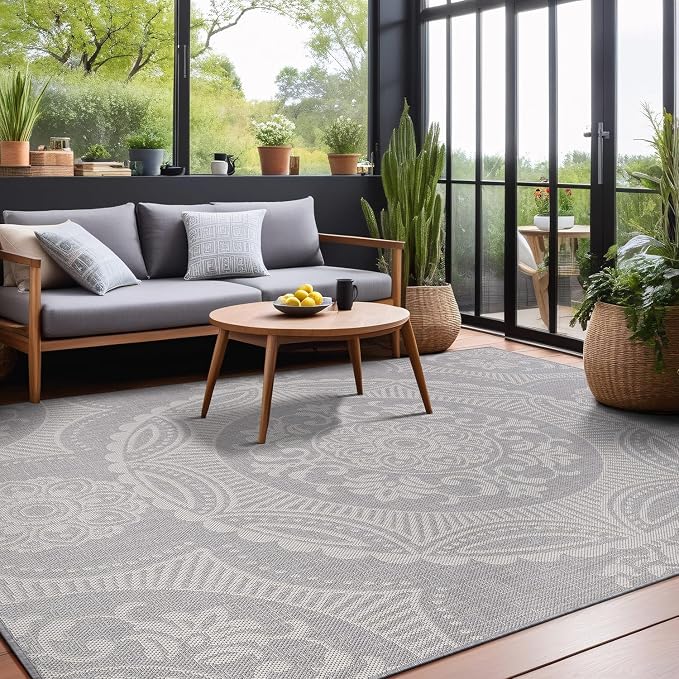 Medallion Outdoor Rug 6x9 Washable Outside Carpet - Image 9