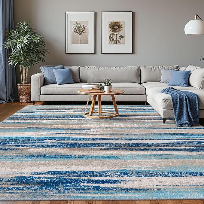 Modern Abstract 8x10 Large Machine Washable Living Room Rug Non-Slip Soft by lansny