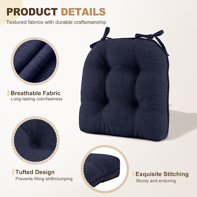 downluxe Indoor Chair Cushions for Dining Chairs, Tufted Overstuffed Textured - Image 5