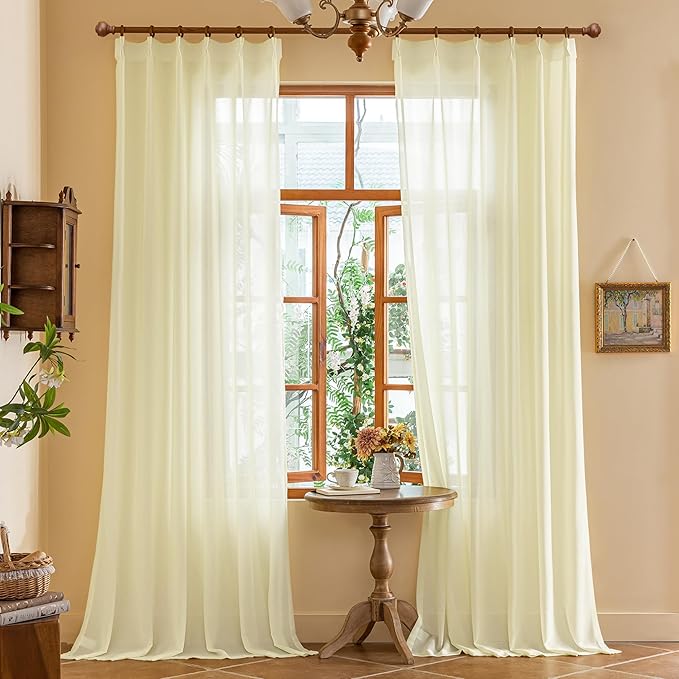 Beige Pinch Pleated Sheer Curtains 120 Inches Long by MAIHER