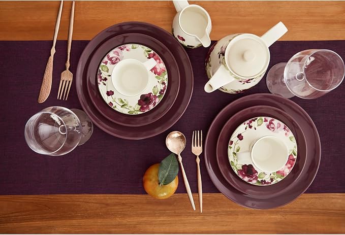 Solino Home Linen Chambray Burgundy Table Runner 108 Inches Long - Image 3