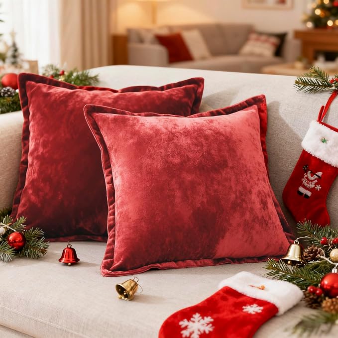 Luxurious Velvet Euro Shams Decorative Throw Pillow Covers 26x26 Set of 2 Solid by COCOPLOCEUS