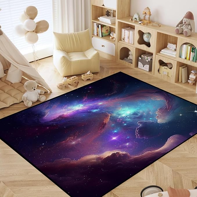 Galaxy Area Rug for Kids Boys Girls Bedroom Living Room Carpet Nebula Vortex - Image 4
