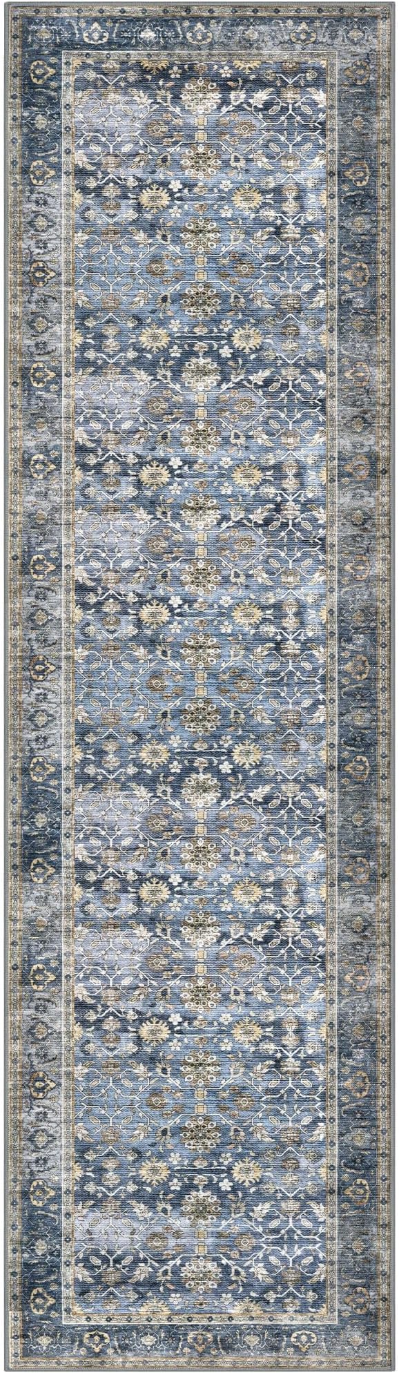 KUTA Vintage Washable Runner Rug, 2x7 Blue Grey Beige Runners - Image 8