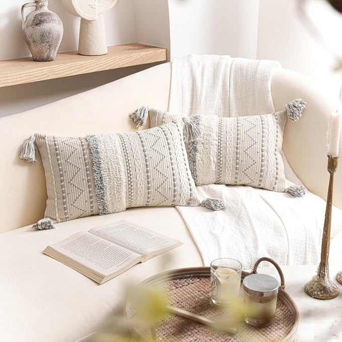 BlissBlush Decorative Lumbar Throw Pillow Cover 12x20 Combo Set of 2 Gray - Image 4