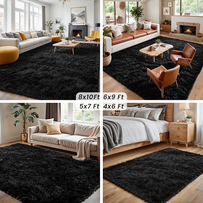 5x8 Area Rugs for Living Room: Soft Fluffy Shag Black Rugs for Bedroom - Image 7