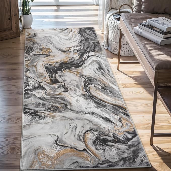 2x6 Runner Rug for Hallways Kitchen Modern Abstract Washable Runner Rug Blue - Image 3