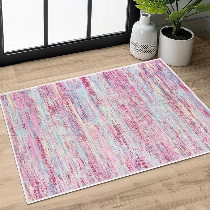 2x3 Modern Abstract Rug for Entryway, Washable Non-Slip Kitchen Rugs, Low-Pile by SiiloomRug