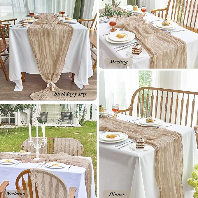 IVAPUPU 1 Pcs Cheesecloth Table Runner - 10ft Nude Boho Gauze Cheese Cloth - Image 6