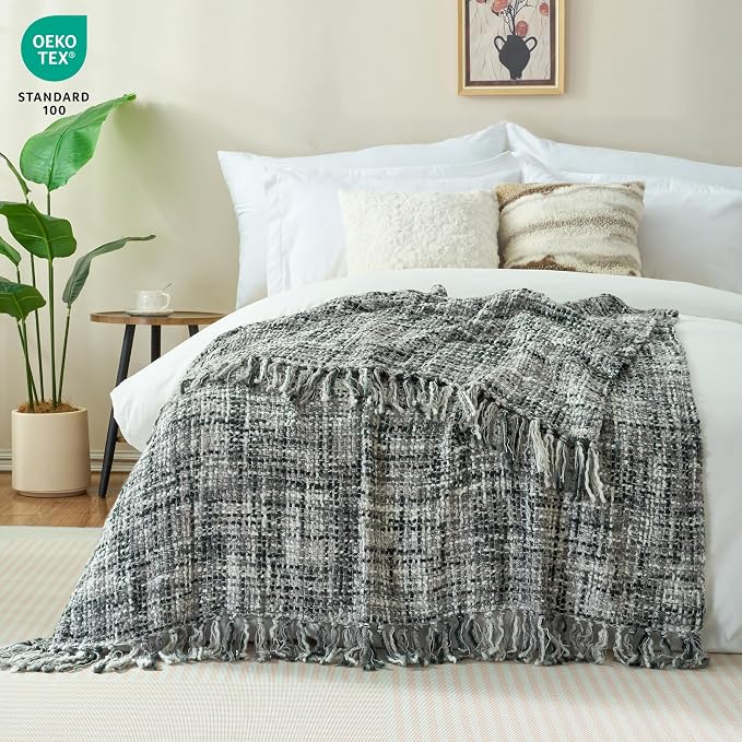 Multi-Color Grey Cable Knitted Throw Blanket - Image 2