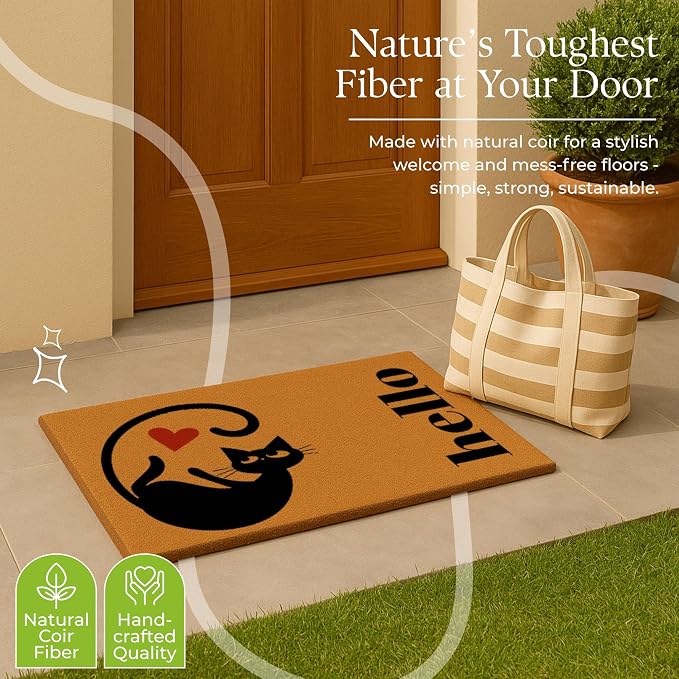 Coir Door Mats 17" X 30", Non-Slip Sturdy, PVC Backed Heavy Duty, Love of Cats - Image 4