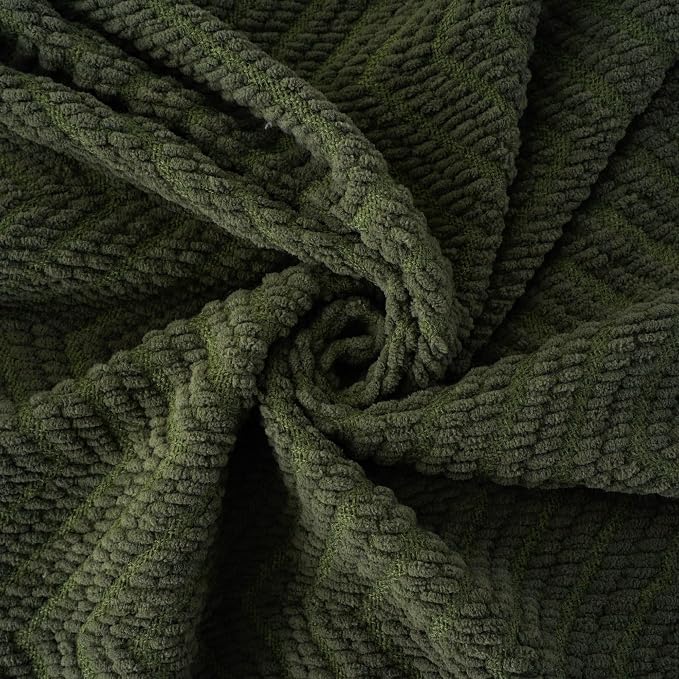 BATTILO HOME Olive Green Chenille Throw Blanket - Image 8