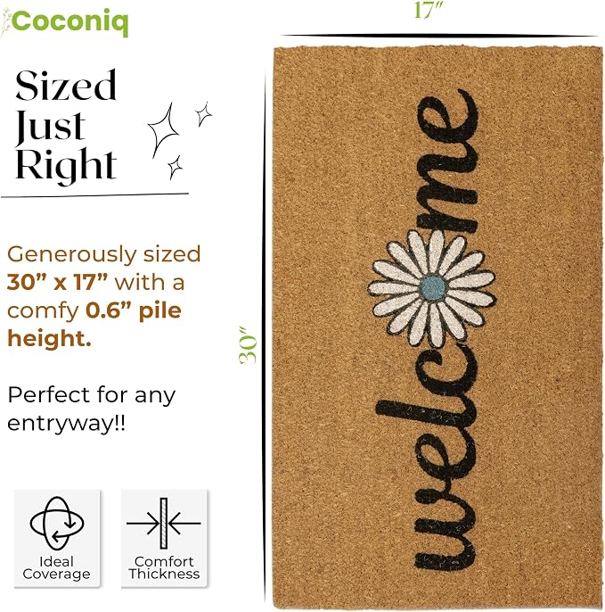 Coir Door Mats 17" X 30", Non-Slip Sturdy, PVC Backed Heavy Duty, Welcome - Image 3