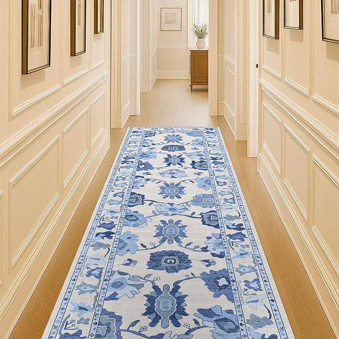 Fame Living Navy Blue Oushak Runner Rug, Modern Runners, Long Runner Rugs by FameLiving%7COushakRugs