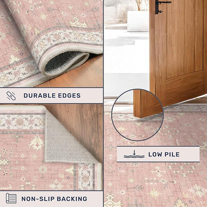 Pink and Gold Girls Rugs for Bedroom, 4x6 Non Slip Nursery Floral Area Rug - Image 5