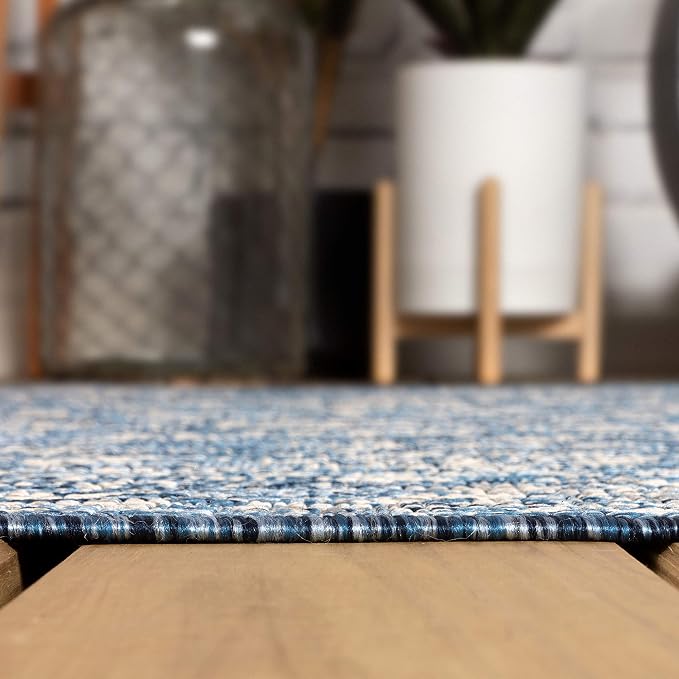 JONATHAN Y Weave Floral Indoor Outdoor Square Area Rug 8X8 Navy/Gray, Tela - Image 6