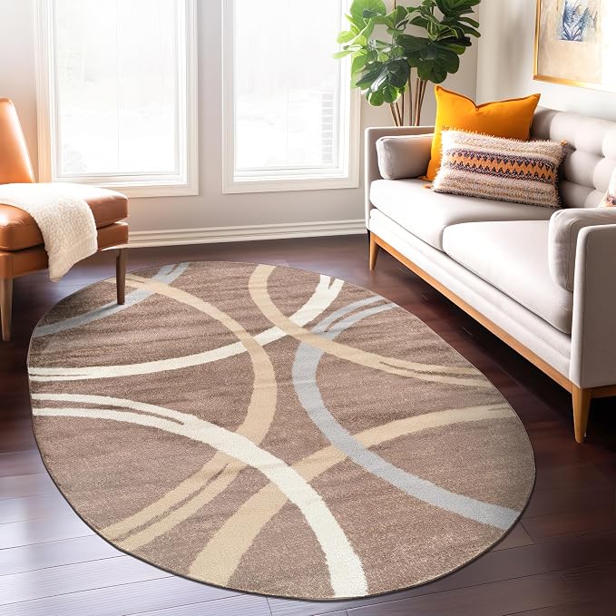 Rugshop Modern Wavy Circles Design Oval Rug, Non-Shedding Carpet - Image 7