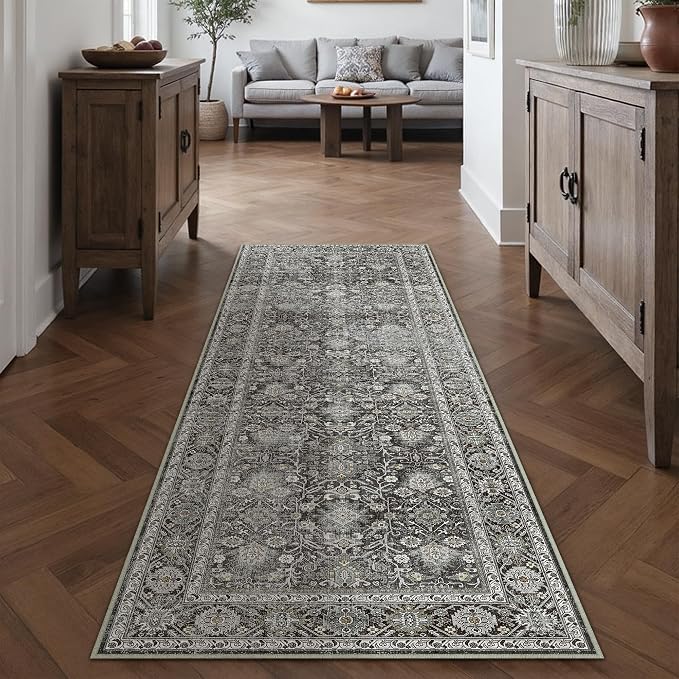 Black Runner Rug 3x7 Vintage Area Carpet Hallway Long Indoor Kitchen Washable by PureCozy