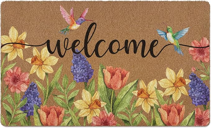 Spring Colorful Floral Birds Door Mat, Flower Welcome Front Door Mat Indoor by Unknown