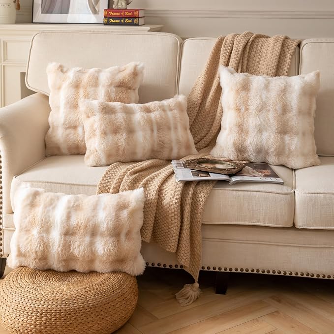 Pack of 2 Thick Plush Throw Pillow Covers Fluffy Wave Faux Fur Decorative - Image 4