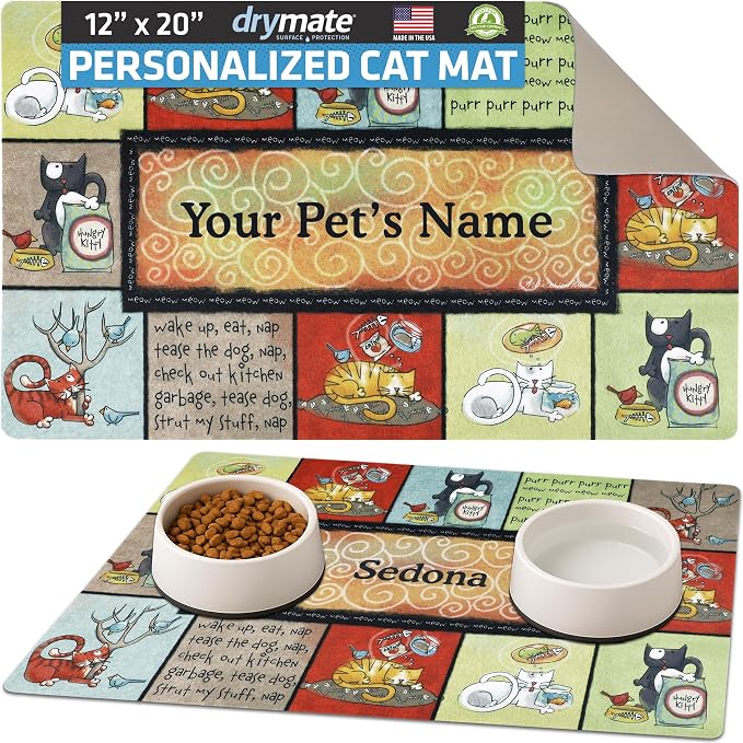 Drymate Personalized Pet Bowl Placemat, Custom Dog & Cat Food Feeding Mat by Drymate