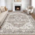 7x9 Area Rug Living Room: Washable Boho Large Neutral Vintage Soft Rugs Stain by LOONGRUG