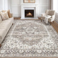 8x10 Area Rugs Living Room: Washable Boho Large Neutral Vintage Soft Rug Stain by LOONGRUG