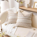 BlissBlush Decorative Throw Pillow Cover 18X18 Combo Set of 2 Square Cream by BlissBlush