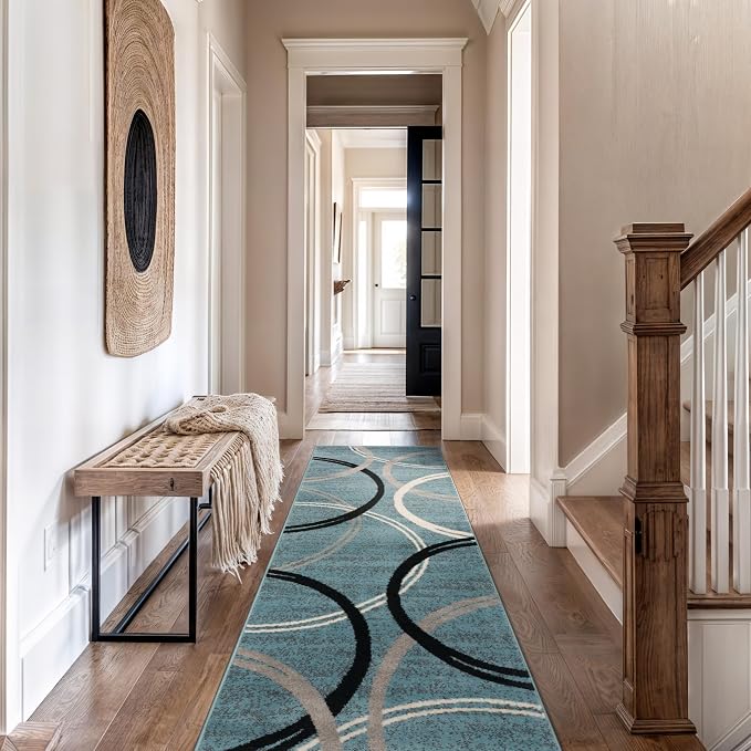 Rugshop Modern Wavy Circles Design Runner Rug, Non-Shedding Carpet - Image 9