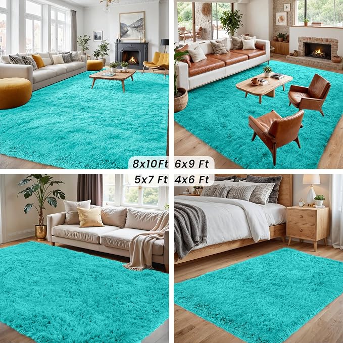 4x6 Area Rugs for Living Room Rug: Soft Fluffy Shag Teal Blue Rugs for Bedroom - Image 7