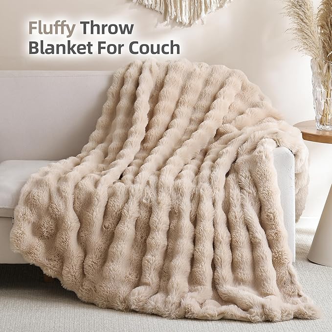 Smoofy Faux Fur Throw Blanket for Couch – Linen Fluffy Cozy Rabbit Fleece - Image 3