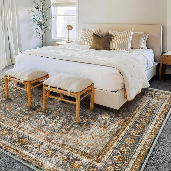 Washable Area Rug 10'x14' Boho Design Non-Shedding Easy Care Ideal - Image 2